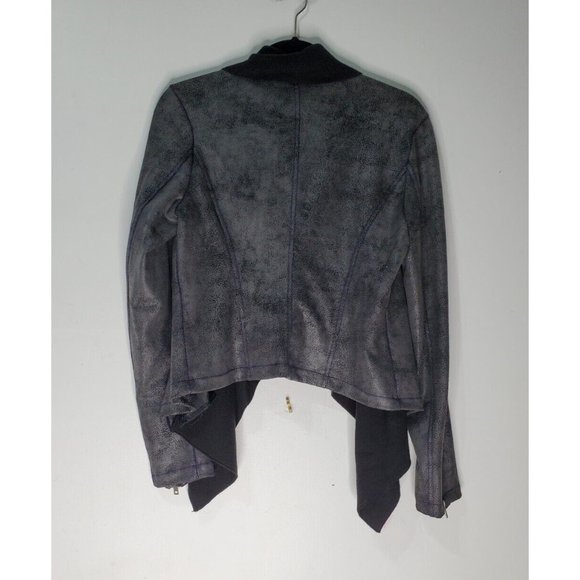 NEW Jessica Simpson Size L Black Faux Leather Open Cardigan Knit Shawl Sweater - Picture 2 of 5